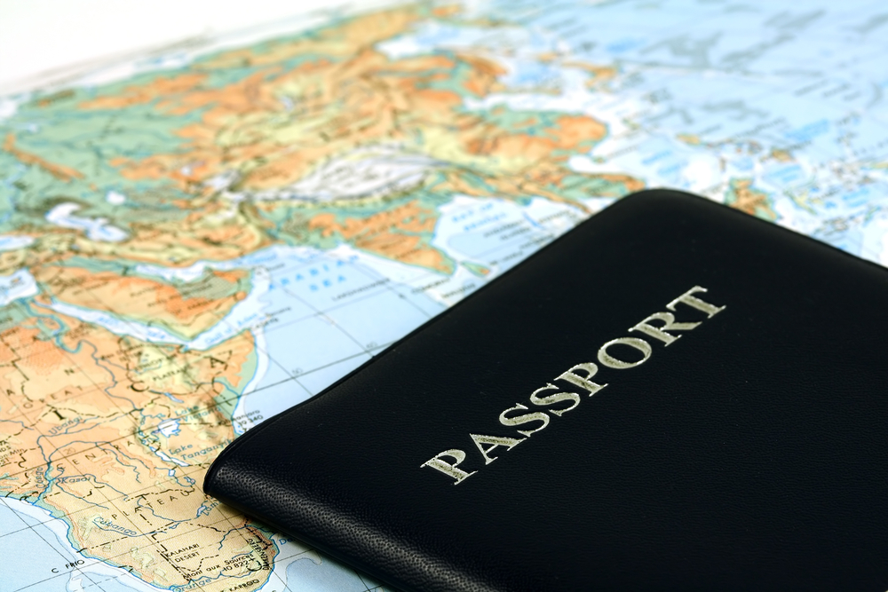 A passport on a world map